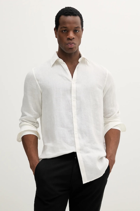 Πουκάμισο από λινό Marciano Guess JOE μακρύ λευκό 5GHH39.4394Z