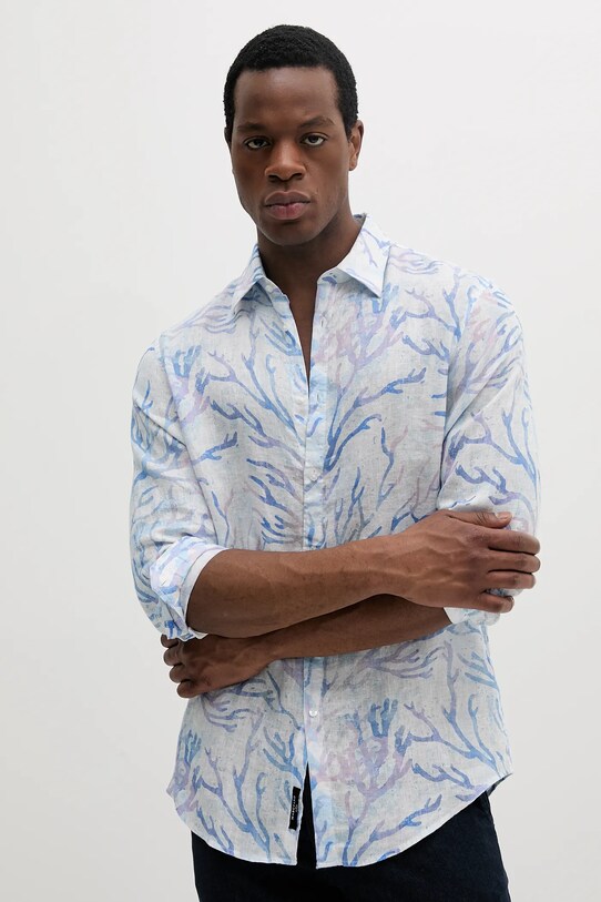 Marciano Guess cămașă de in JOE lung albastru 5GHH39.4394Z