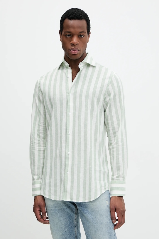 Marciano Guess camicia di lino BILL a strisce turchese 5GHH20.4461Z