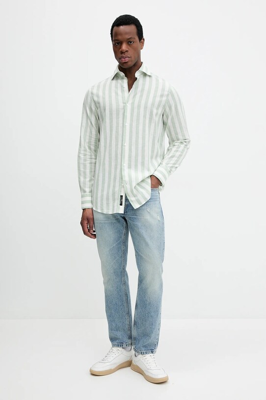 Ľanová košeľa Marciano Guess BILL 5GHH20.4461Z tyrkysová SS25
