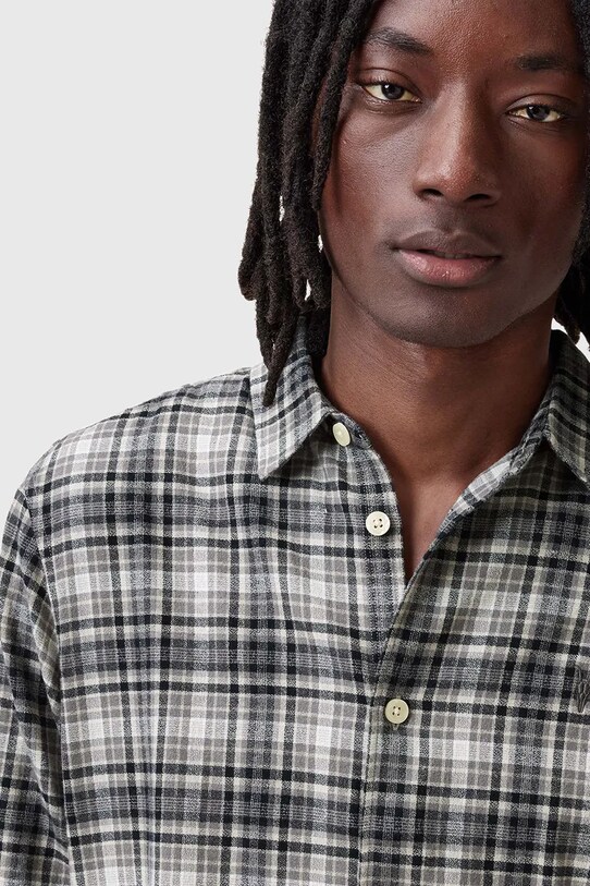 Βαμβακερό πουκάμισο AllSaints GRATTON M021SC γκρί SS25