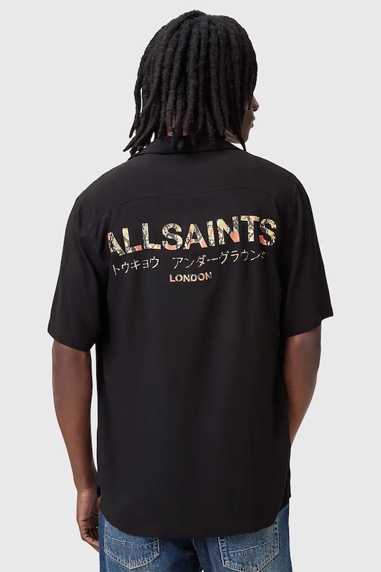 Πουκάμισο AllSaints UNDRGNDBOWA στάμπα μαύρο M034SC
