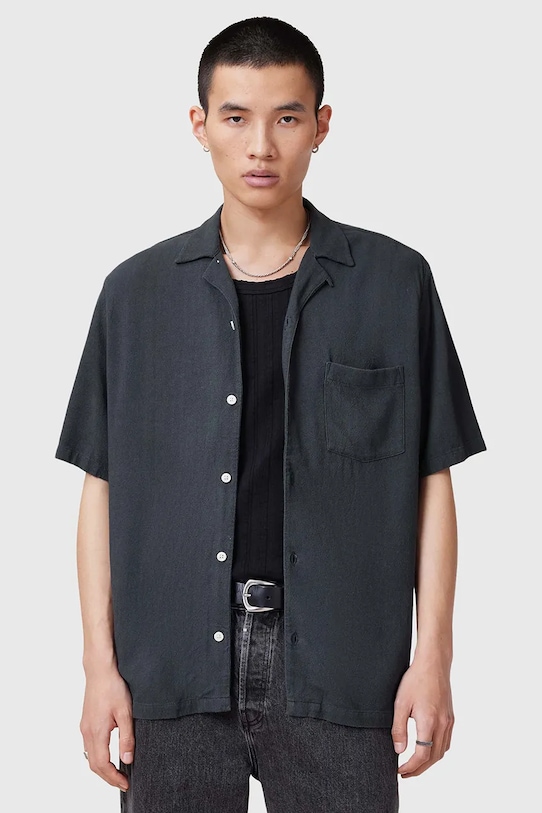 AllSaints camasa din amestec de in CUDI scurt albastru M052SC