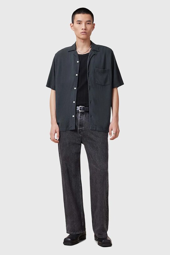 Сорочка з домішкою льону AllSaints CUDI M052SC блакитний