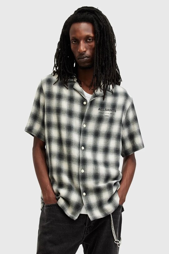 Bavlnená košeľa AllSaints UNDRGRND káro biela M163SB