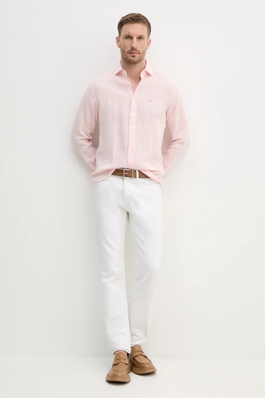 Hackett London koszula lniana HM3010266 różowy SS25