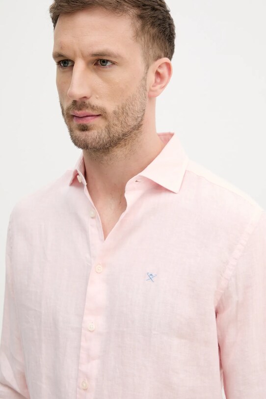 Hackett London koszula lniana różowy HM3010266