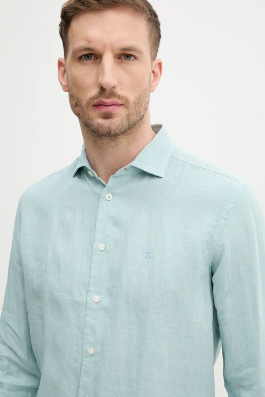 Hackett London koszula lniana turkusowy HM3010266