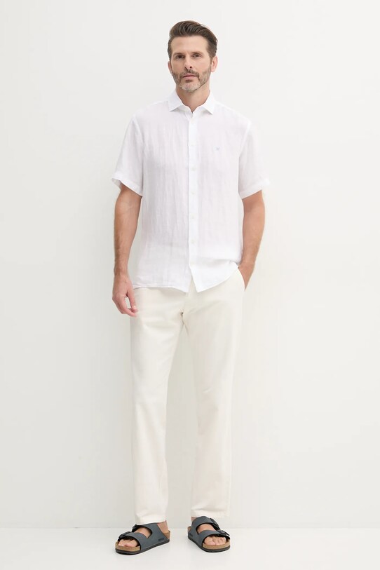 Сорочка з льону Hackett London HM3010245 білий SS25