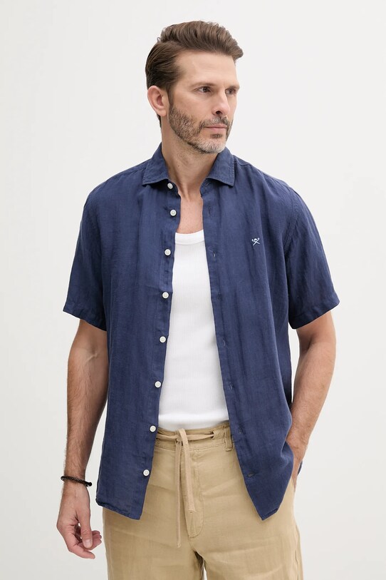 Hackett London koszula lniana regular granatowy HM3010245