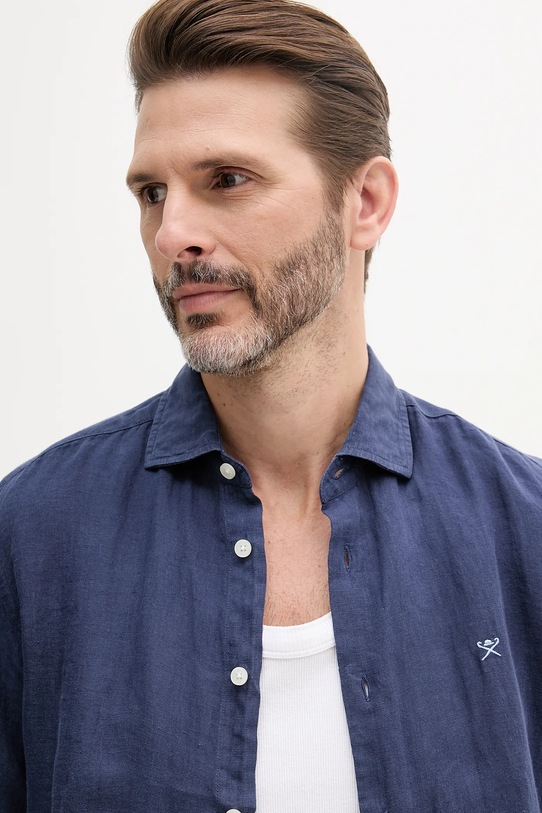 Hackett London koszula lniana granatowy HM3010245