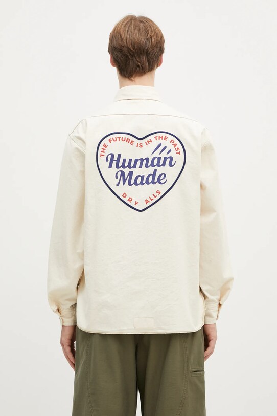 Одяг Бавовняна сорочка Human Made Zip-Up Work Shirt HM29SH002 бежевий