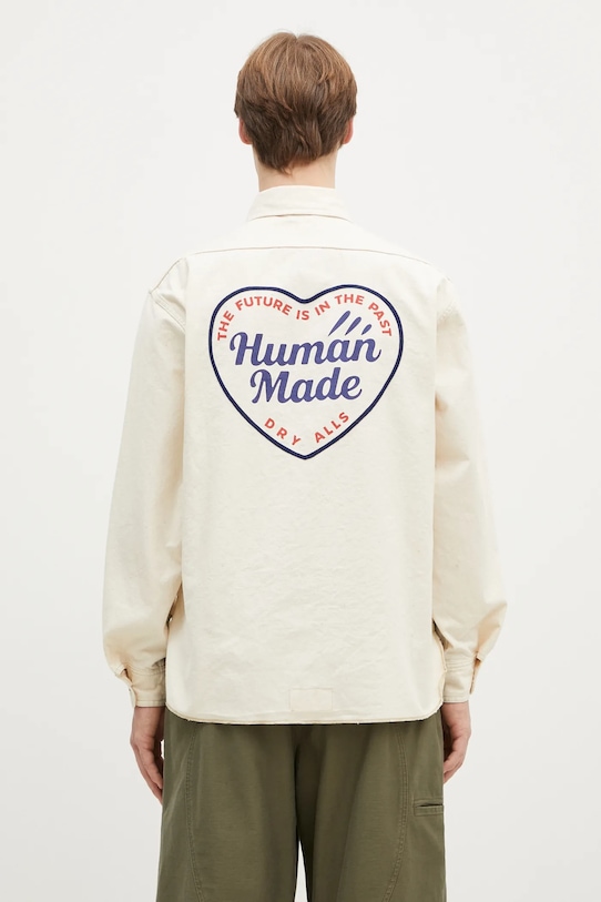 Ρούχα Βαμβακερό πουκάμισο Human Made Zip-Up Work Shirt HM29SH002 μπεζ