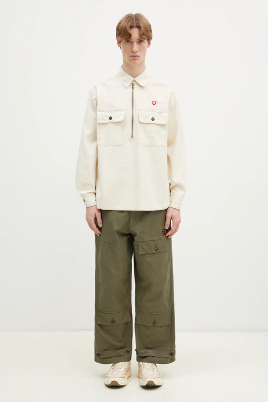 Бавовняна сорочка Human Made Zip-Up Work Shirt HM29SH002 бежевий