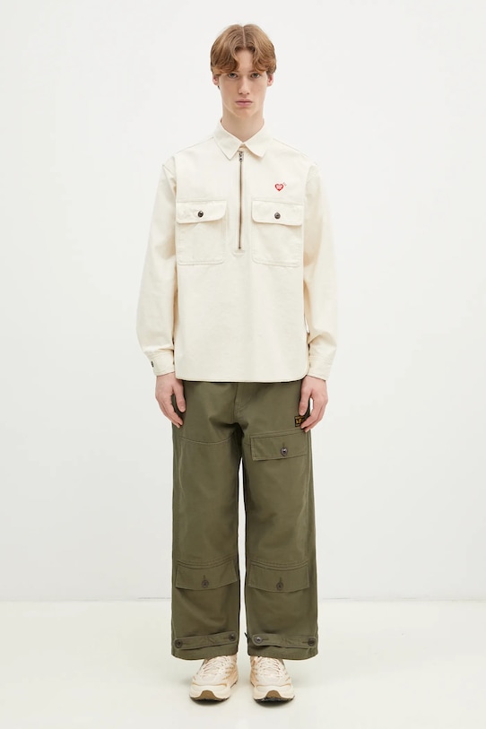 Βαμβακερό πουκάμισο Human Made Zip-Up Work Shirt HM29SH002 μπεζ