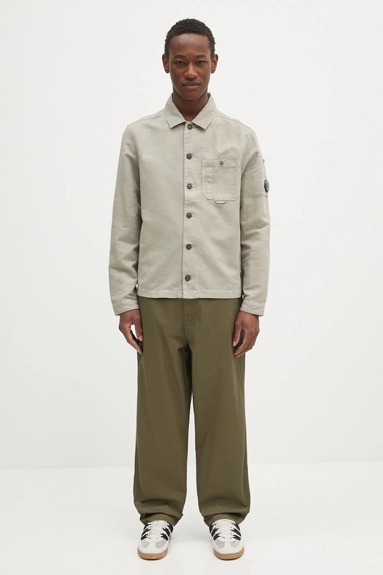 C.P. Company linen blend shirt 18CMOS102A006273G green