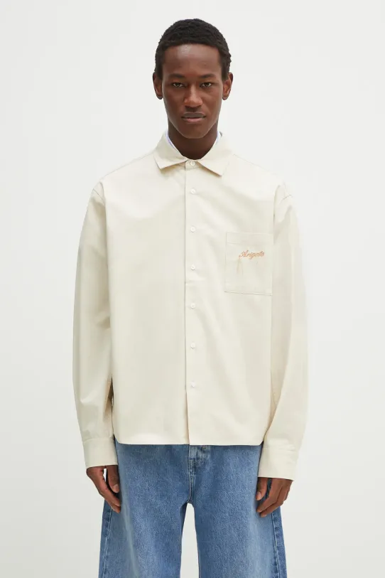Памучна риза Axel Arigato Ray Overshirt свободна бежов A3119002