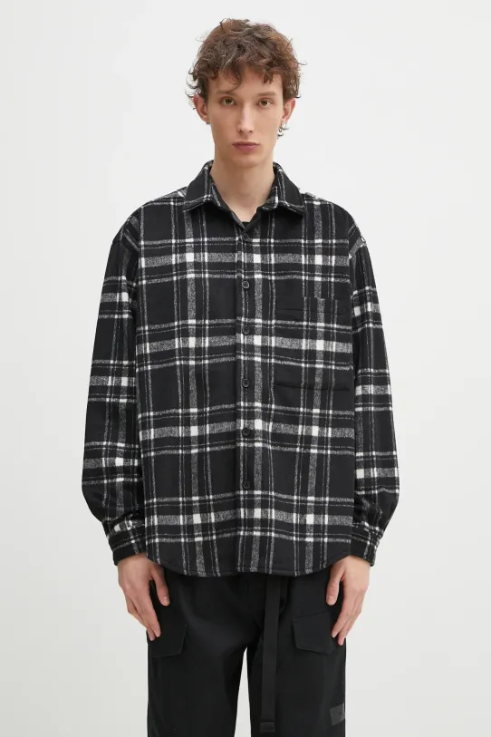 Риза с вълна MKI MIYUKI ZOKU Check Flannel Shirt свободна черен CHECK.FLANNEL.SHIRT.BLA