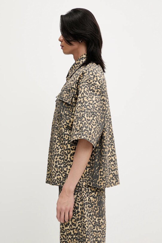 RHUDE koszula bawełniana Leopard Boxy Work RHSS25SR05012 brązowy SS25