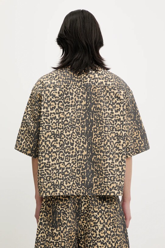 Odzież RHUDE koszula bawełniana Leopard Boxy Work RHSS25SR05012 brązowy