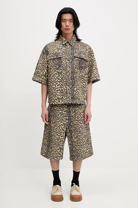 RHUDE koszula bawełniana Leopard Boxy Work RHSS25SR05012 brązowy