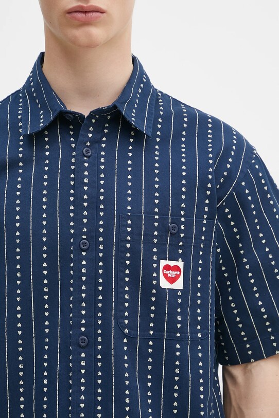Carhartt WIP koszula bawełniana S/S Drewe Shirt granatowy I034537.2RUXX