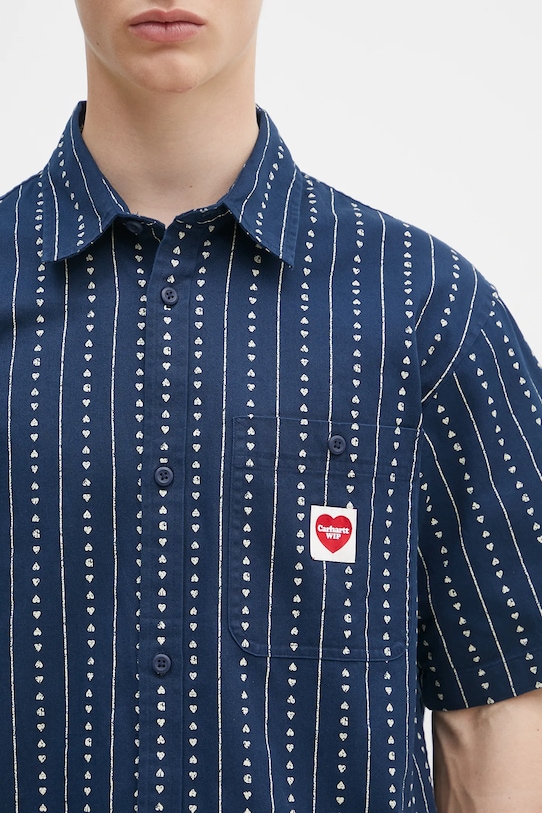Carhartt WIP cotton shirt S/S Drewe Shirt navy I034537.2RUXX