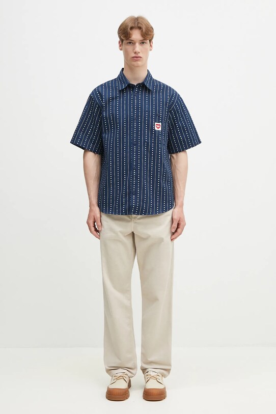 Carhartt WIP koszula bawełniana S/S Drewe Shirt I034537.2RUXX granatowy