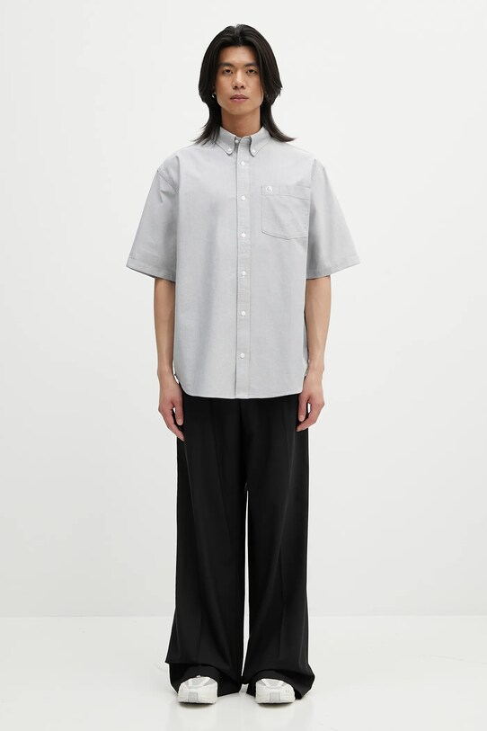 Bavlněná košile Carhartt WIP S/S Braxton Shirt I031454.2V3XX šedá