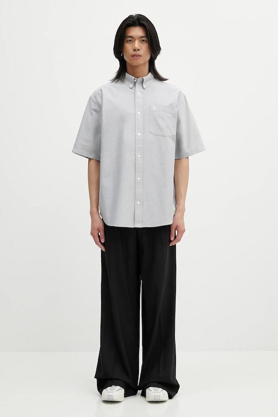 Хлопковая рубашка Carhartt WIP S/S Braxton Shirt I031454.2V3XX серый