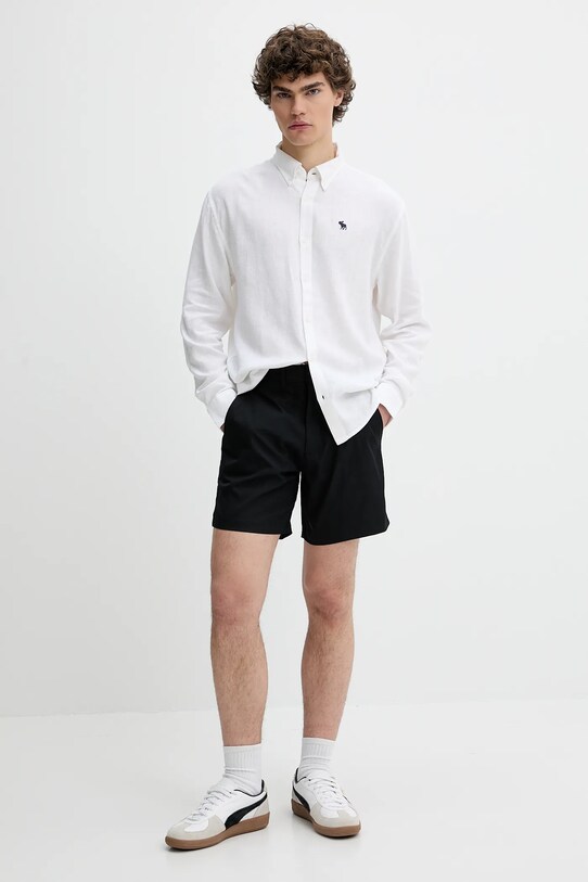 Πουκάμισο από λινό Abercrombie & Fitch KI125.5085.100 λευκό SS25