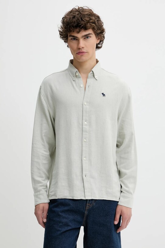 Πουκάμισο από λινό Abercrombie & Fitch μακρύ γκρί KI125.5085.110