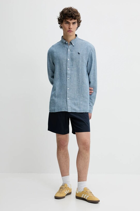 Ľanová košeľa Abercrombie & Fitch KI125.5085.150 modrá SS25