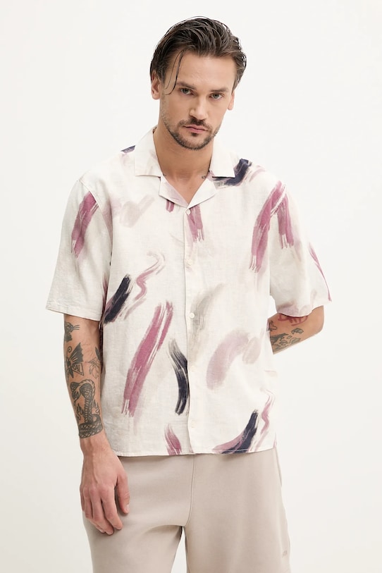 Lněná košile Hollister Co. len béžová KI325.5060.107