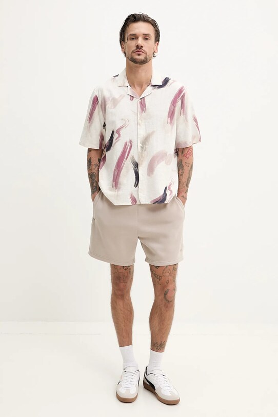 Ľanová košeľa Hollister Co. KI325.5060.107 béžová SS25