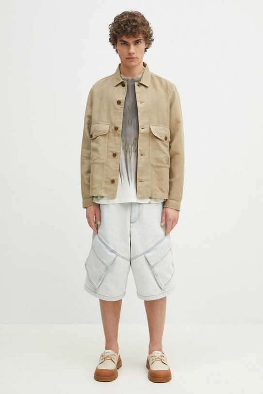 C.P. Company linen blend shirt 18CMOS242A006501G green