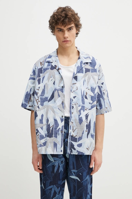 Kenzo koszula z domieszką lnu casual niebieski FF55CH1309P1.77