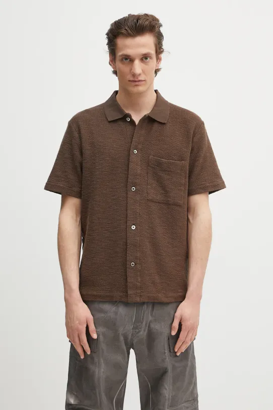 Norse Projects cămașă din bumbac Gustav Crochet Jersey Shirt uni maro N01.0683.2033