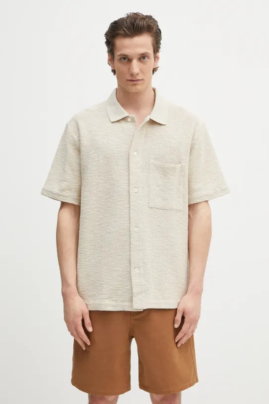 Norse Projects koszula bawełniana Gustav Crochet Jersey Shirt gładkie beżowy N01.0683.2064