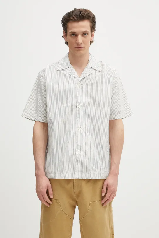Norse Projects koszula bawełniana Mads Poplin Stripe SS casual biały N40.0831.0957