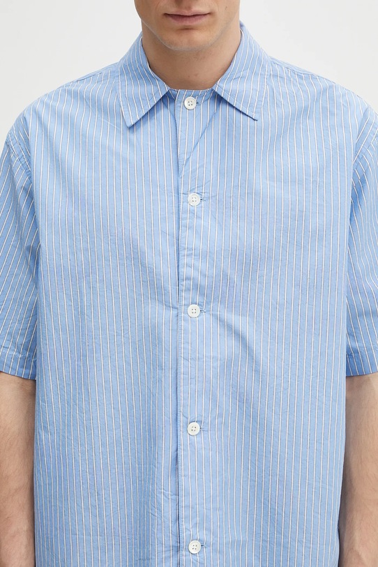 Norse Projects cămașă din bumbac Mads Poplin Stripe SS albastru N40.0831.7000