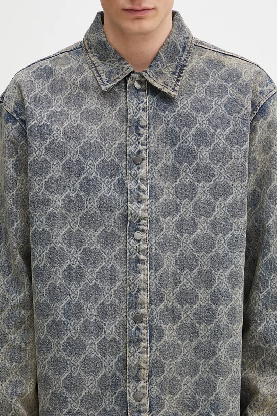 Daily Paper cămașă din bumbac Shield Laser Denim Shirt albastru 2511154
