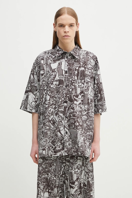 Bavlněná košile Marcelo Burlon Aop Mech Bowling Shirt Dark Grey Medium krátký šedá CMGG002S25FAB0010706