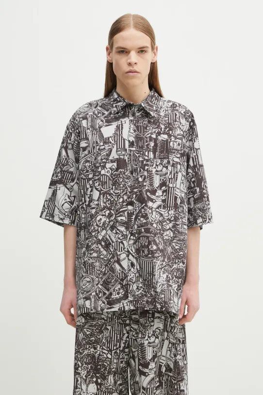 Pamučna košulja Marcelo Burlon Aop Mech Bowling Shirt Dark Grey Medium relaxed siva CMGG002S25FAB0010706