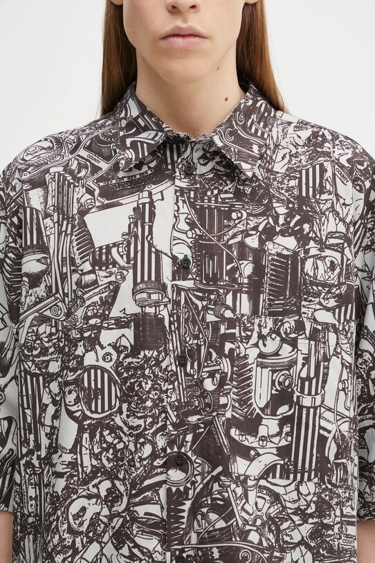 Marcelo Burlon koszula bawełniana Aop Mech Bowling Shirt Dark Grey Medium szary CMGG002S25FAB0010706