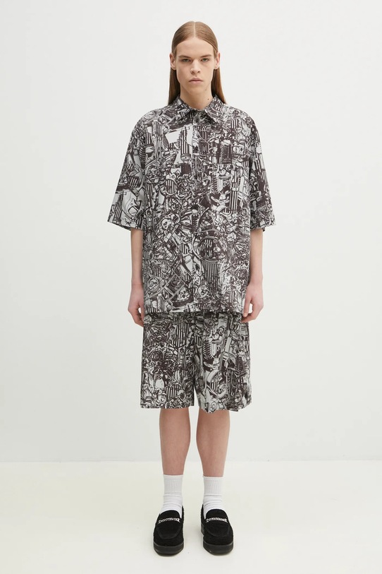 Bavlněná košile Marcelo Burlon Aop Mech Bowling Shirt Dark Grey Medium CMGG002S25FAB0010706 šedá