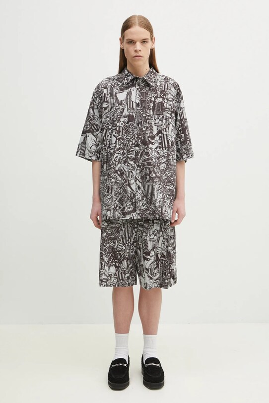 Marcelo Burlon koszula bawełniana Aop Mech Bowling Shirt Dark Grey Medium CMGG002S25FAB0010706 szary