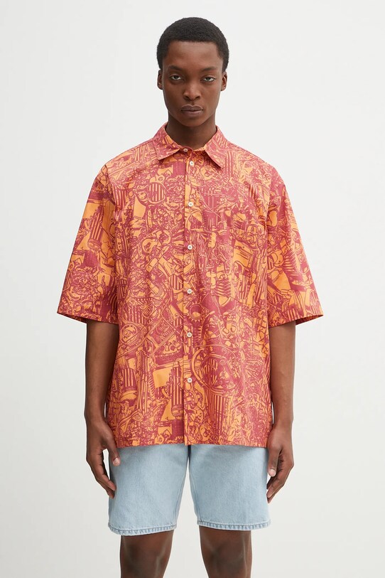 Бавовняна сорочка Marcelo Burlon Aop Mech Bowling Shirt Orange Burgundy візерунок помаранчевий CMGG002S25FAB0012028