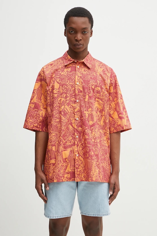 Бавовняна сорочка Marcelo Burlon Aop Mech Bowling Shirt Orange Burgundy візерунок помаранчевий CMGG002S25FAB0012028