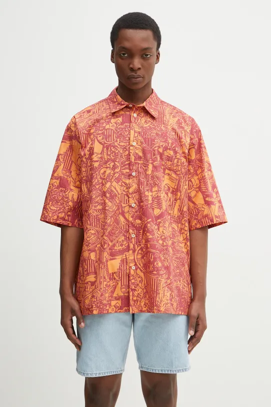 Marcelo Burlon cotton shirt Aop Mech Bowling Shirt Orange Burgundy classic orange CMGG002S25FAB0012028